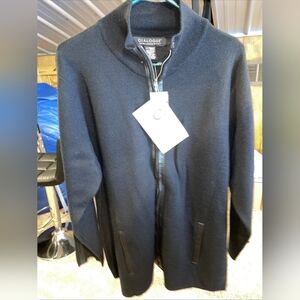 NWT Black Zip Cardigan W/leather Trim QVC Dialogue Brand Size 1x